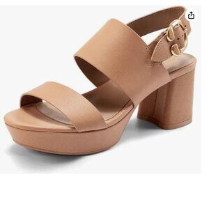 FOWT Light Brown Open Toe Platfrom Sandals Chunky Heel Slingbacks Buckle Shoes